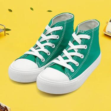 Imagem de Tênis infantil de lona de cano alto sem cadarço para meninas e meninos modernos sapatos de lona clássicos casuais tênis verde, Verde, 10 Toddler