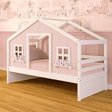 Imagem de Cama Casinha Dos Sonhos Madeira Maciça Rosa/ Branco Megamobilia
