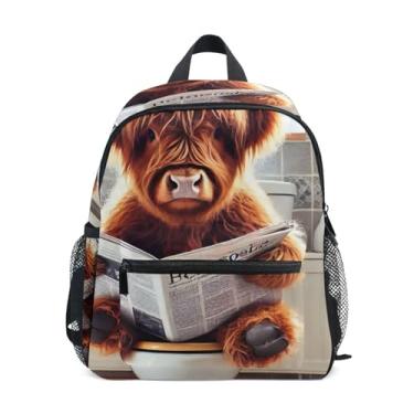 Imagem de GAIGEO Funny Highland Cow Calf Toddlers Backpack Mini Backpack for Girls with Front Pocket, Safety Whistle for Ages 3-8