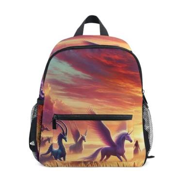Imagem de GAIGEO Monsters Horses Field Backpack for School Kids 10x4x12 In, Baby Girl Backpack with Water Bottle Pockets, Whistle Buckle