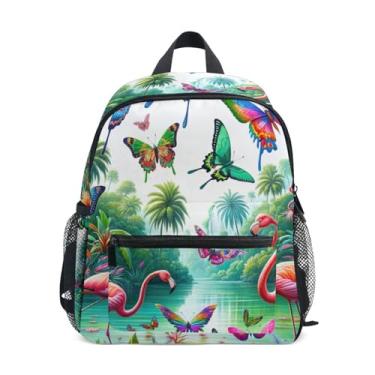 Imagem de GAIGEO Butterflies Tropical Flamingos Child Backpack Backpack for Kindergarten Boys with Front Pocket, Safety Whistle for Ages 3-8