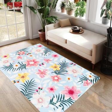 Imagem de USTIDE Floral Rug 3x5 Machine Washable Blue Area Rug Non-Slip Country Flower Carpet for Kids Room, Nursery, Doorway, Kitchen, Easy Clean Home Mat