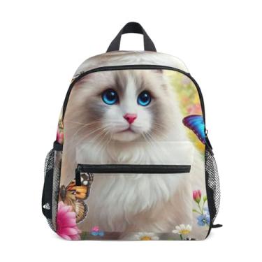 Imagem de GAIGEO Ragdoll Cat Floral Toddler Backpack with Whistle, Adjustable Chest Strap, Toddler Backpack for Boys Lightweight & Compact for Ages 3-8