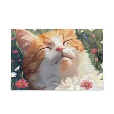 Imagem de 1000 Piece Cute Sleeping Cat Wooden and Paper Puzzle with Storage Bag Puzzles for Teens
