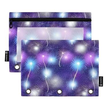 Imagem de GAIGEO Dente-de-leão colorido azul roxo bolsa para lápis 3 anéis fichário caneta lápis sacos com zíper trabalhar, escola, bolsos transparentes, 25 x 18 cm, 2 pacotes