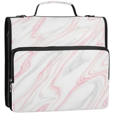 Imagem de 3 fichários de mármore branco cinza 3,88 cm D anel organizador de fichário com zíper bolsa escolar com alça de ombro floral portfólio comporta 500 folhas, 34,5 x 31,5 x 9 cm