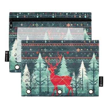Imagem de Bolsa com zíper para fichário de veado da floresta de Natal de inverno, estojo para fichário de 3 anéis, para estudantes, material escolar para faculdade