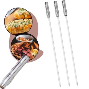 Imagem de Kit 3 Espetos Aperitivo Estreito Alumínio Chato para Assar Churrasco M