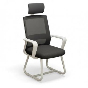 Imagem de Cadeira de escritório ergonômica com suporte lombar e encosto de malha respirável - ideal para casa e trabalho (pernas de cadeira velha - almofada de látex - branco e preto - encosto de cabeça