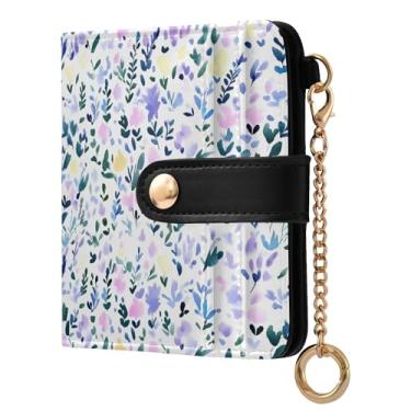 Imagem de SEHANY Carteira feminina elegante com flores roxas com bloqueio de RFID, compacto, porta-cartão de crédito de couro PU, dobrável para moedas, carteiras para mulheres e adolescentes