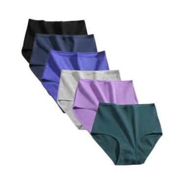 Imagem de Calcinhas De Algodão plus Size De Cintura Alta 6 Peças Respirável Em C