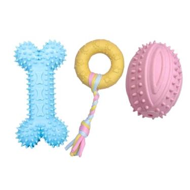 Imagem de Brinquedo Dental Mordedor Puxador para Cachorros Cães Pequenos Porte Pet Anti-Stress Resistente Osso Donut Rugby (Multicolorido KIT D)