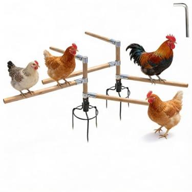 Imagem de Paiaojia Pacote com 2 brinquedos de poleiro de galinha para galinhas de galinheiro e quintal, barras de galinha pequenas com plugue de metal de 3 garras e barra de madeira ajustável e substituível (de