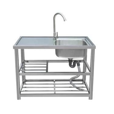 Imagem de Pia Comercial de Aço Inoxidável, Pia de Cozinha Individual Independente, Pia de Pia de Aço Inoxidável, Preparação e Pia de Cozinha, Para Fazenda, Banheiro, Bar, Lavandaria (100 x 45 x 80 cm)