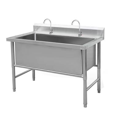 Imagem de Pia de aço inoxidável independente com torneira, pia comercial, pia industrial de cozinha com kit de drenagem, pias utilitárias de aço inoxidável para restaurante, lavanderia, garagem (80 cm/31,5