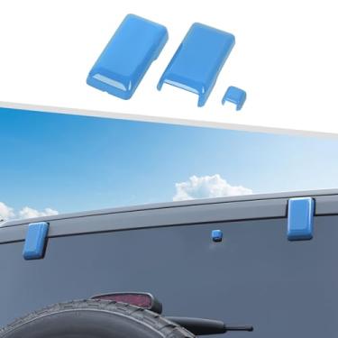 Imagem de Jimen Compatível com Ford Bronco 2021-2022, 3 peças de tampa de dobradiça de vidro para porta traseira, acessórios de acabamento externo (azul claro)