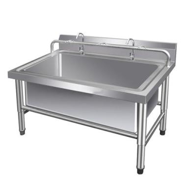 Imagem de Pia de chão para uso interno e externo, pia de limpeza de piso de aço inoxidável, balde de esfregão de uso geral, pia para o banheiro, bacia com ralo/peneira (100 cm / 39,4 polegadas)