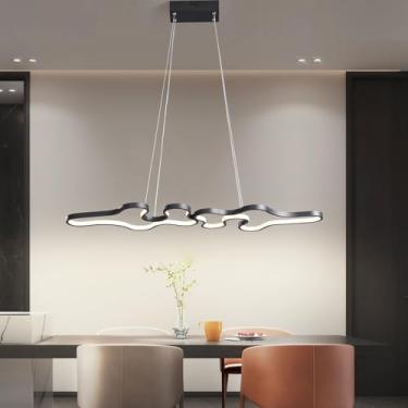 Imagem de Luminária pendente moderna para ilha de cozinha, iluminação pendente de 3000k-6500k, luminária pendente LED regulável para sala de jantar, altura ajustável, lustre de design criativo para ba