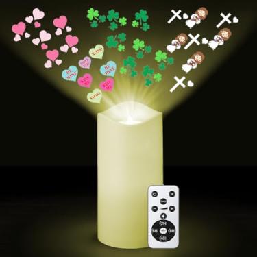 Imagem de Retisee Velas sem chama para o dia dos namorados, projetor com controle remoto e temporizador, velas de LED operadas por pilhas, coelhinho da Páscoa, luz noturna, 5 slides de filme para decoração de
