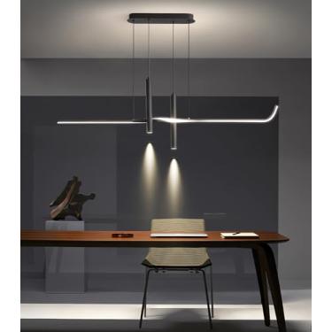 Imagem de Lustre pendente LED moderno e simples para sala de jantar, com altura ajustável de 80 cm, dimerizável e com controle remoto. Ideal para cozinha, sala de estudos, sala de estar e escritório (
