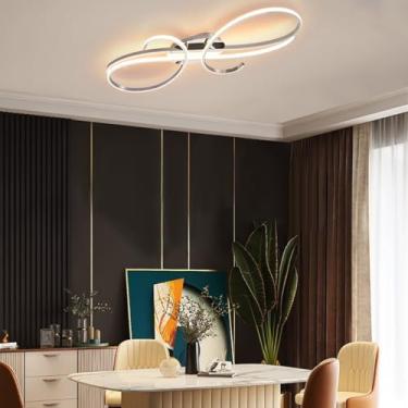 Imagem de Luminária de teto LED estilo nórdico, design moderno em alumínio, ferro e silicone, nas cores dourado, cromado e preto, 48W, 60 cm de comprimento x 22 cm de largura x 8 cm de altura, ideal p