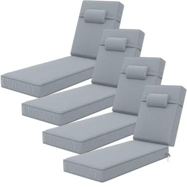 Imagem de Almofadas de espreguiçadeira Olefin de 182 x 53 x 10 cm, almofadas de espreguiçadeira com encosto de cabeça para móveis ao ar livre - Conjunto de 4 almofadas de substituição de cadeiras de pátio