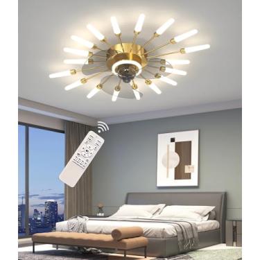 Imagem de Luminária de teto moderna com ventilador e LED, controle remoto, design de fogos de artifício e intensidade regulável - Luminária elegante para sala de estar, quarto, cozinha e sala de janta