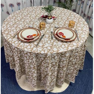 Imagem de Ridhi Toalha de mesa redonda 100% algodão, reutilizável, marrom carvalho, 300 cm, para jantar, casa, festa, casamento, fazenda, presente de Ação de Graças, Natal