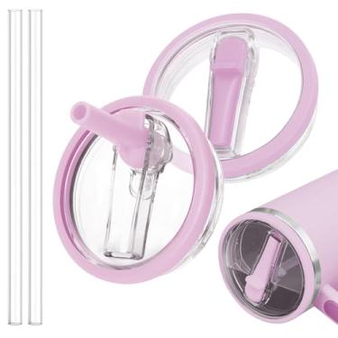 Imagem de TIZHJOZI Tampa de canudo dobrável de substituição para copo Stanley Quencher 1,134 g - 2 peças de tampas de copo à prova de vazamento com canudo, tampa de copo à prova de derramamento compatível com