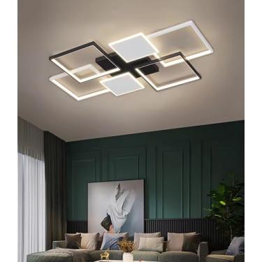 Imagem de Luminária de teto LED dimerizável com controle remoto, moderna, quadrada, preta e branca, dupla, criativa, para sala de estar, sala de jantar, quarto de hóspedes, escritório, quarto infantil