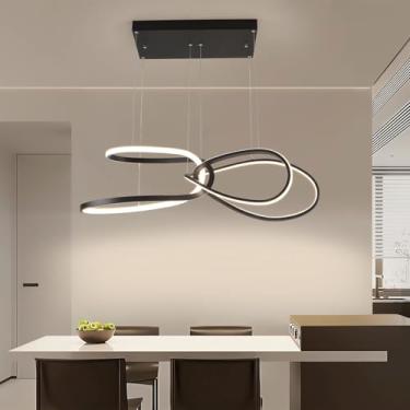 Imagem de Luminária pendente de LED para ilha de cozinha, altura ajustável, linear, com intensidade regulável de 10% a 100%, 90W, estilo moderno, com controle remoto, ideal para salas de jantar, bares