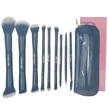 Imagem de BS-MALL Conjunto de pincéis de maquiagem de ponta dupla com pincel corretivo e pincel de base, pincel de sombra - pincéis multiuso para viagem em bolsa de maquiagem para uso diário (9 peças preta)