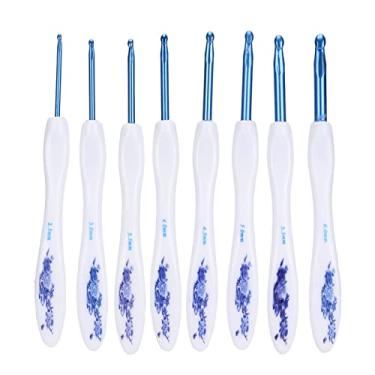 Imagem de Conjunto de ganchos de crochê 8 peças Kit de agulhas de tricô de alumínio com cabo macio e ergonômico para entusiastas de tecelagem Artesãos iniciantes, portátil, durável, ideal (Azul)