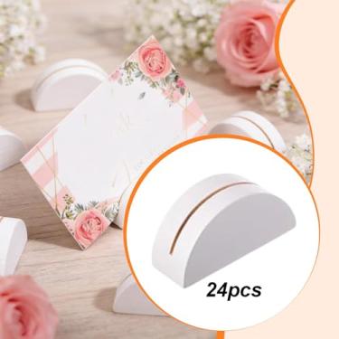 Imagem de UGPLM Conjunto de 24 Porta-Cartões de Lugar, Etiquetas para Fotos, Cardápios, Porta-Cartões de Visita Portáteis em Madeira, Suportes para Números de Mesa, Branco