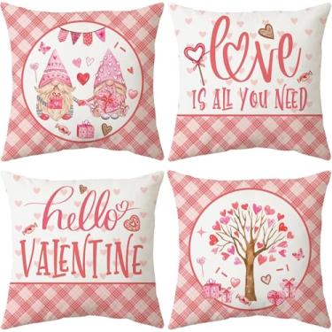 Imagem de Dotegu Conjunto de 4 capas de almofada rosa para o Dia dos Namorados 45,7 x 45,7 cm, decoração de dia dos namorados, designs de coração, fronhas decorativas para decoração de sofá de casa