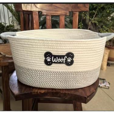 Imagem de Tidelit Cesta de brinquedos para cães, cestas organizadoras de caixa de brinquedos para cães, corda de algodão tecida para animais de estimação, cachorros, caixote de brinquedo com alça, cobertores de