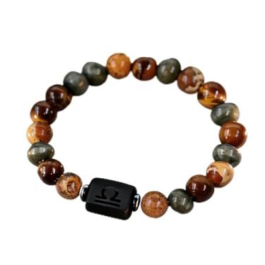 Imagem de Pulseira unissex com contas de olho de tigre do zodíaco | Pulseira de casal feita à mão para homens e mulheres | Presente de joias de amizade astrologia, One Size, Cristal, Sem Pedra Preciosa