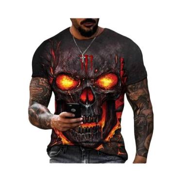 Imagem de 3D crânio impresso t-shirt, moda retro, hip hop, personalidade, super 