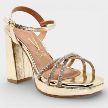Imagem de Sandália Vizzano Plataforma Strass Metalizada Feminina - Dourado, 36