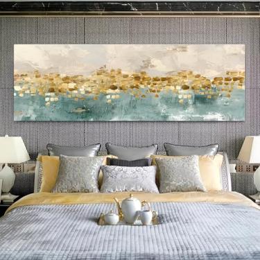 Imagem de Arte de parede em tela rústica vintage azul-petróleo com brilho dourado - Pôster sem moldura de 30 x 91 cm - Ideia de presente para decoração de casa e escritório para sala de estar, quarto, cozinha e