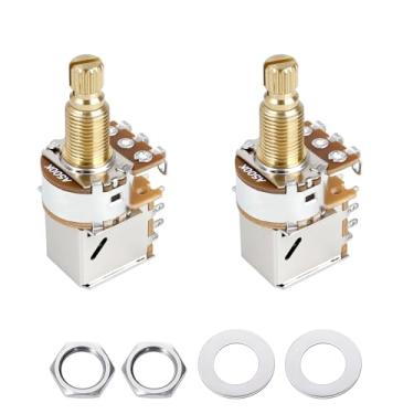 Imagem de Banworks Potenciômetros de guitarra push pull com rosca Full Brass A500K M8, tamanho métrico, 18 estrias, eixo longo (18 mm de comprimento), potenciômetros cônicos de áudio para guitarras Squier