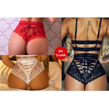 Imagem de Kit 3 Tangas Short Lacradora Renda Com Laço De Fita De Cetim Atrás Lux