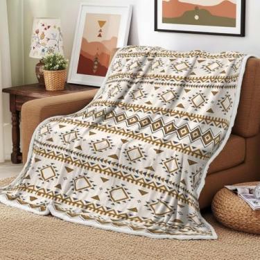 Imagem de Cobertores Boho Sudoeste Asteca - Americano Navajo Bege Laranja Western Vintage Estampado Flanela Macio Tradicional Sudoeste Cobertor para Sofá Cadeira Cama Sala de Estar Viagem ao Ar Livre 76 x 101