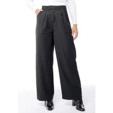 Imagem de Calça de Pregas Preta Pantalona Alfaiataria Feminina Pantalona Sob-Feminino