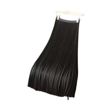 Imagem de Saia Midi Vintage Feminina De Cintura Alta, Larga, Plissada, Em Cetim,