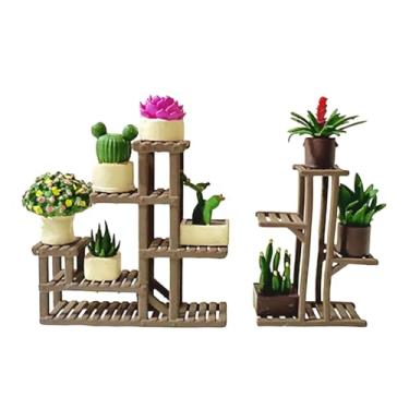 Imagem de simhoa Kit de Prateleira para Miniaturas de Plantas em Escala 1/64 - Miniaturas de Vasos de Flores - Acessórios para Casa de Bonecas, Style C