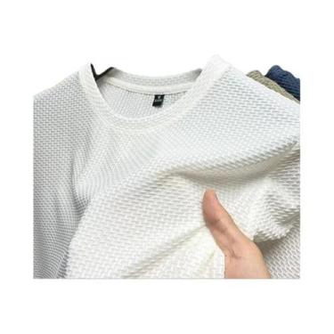 Imagem de Camiseta Masculina De Malha De Seda Gelada Com Gola Redonda E Manga Cu