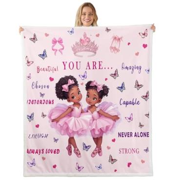 Imagem de Cobertor de princesa para meninas, cobertor de lã para meninas negras americanas, 101 cm x 127 cm, cobertor de ovelha dançarina rosa, linda bailarina dançante, cobertor felpudo para decoração de