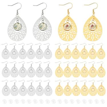 Imagem de UNICRAFTALE 12 pares de brincos pendentes de lágrima de aço inoxidável, 2 cores, kits de fabricação de brincos de cúpula em branco, cabochão de vidro transparente, ganchos de orelha com cabochão de