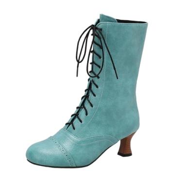 Imagem de Botas femininas modernas, casuais, versáteis, descoladas e estilosas de inverno, bico redondo, com zíper, bico redondo, salto alto, tornozelo, Verde, 36